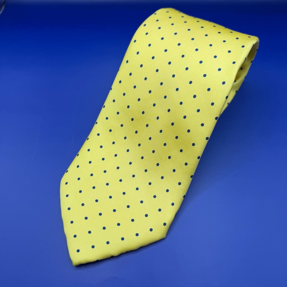 Vintage LA CORONA Roma Silk Yellow Blue Polka Dot Italian Tie Handmade in Italy